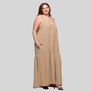 Plus Size 24Seven Comfort Apparel Lightweight Spaghetti Strap Pocket Maxi Dress