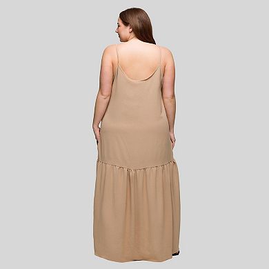 Plus Size 24Seven Comfort Apparel Lightweight Spaghetti Strap Pocket Maxi Dress