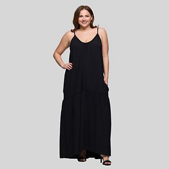Plus Size 24Seven Comfort Apparel Lightweight Spaghetti Strap Pocket Maxi Dress