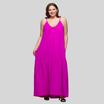Plus Size 24Seven Comfort Apparel Lightweight Spaghetti Strap Pocket Maxi Dress