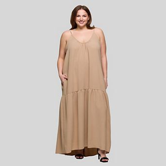 Plus Size 24Seven Comfort Apparel Lightweight Spaghetti Strap Pocket Maxi Dress