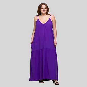 Plus Size 24Seven Comfort Apparel Lightweight Spaghetti Strap Pocket Maxi Dress