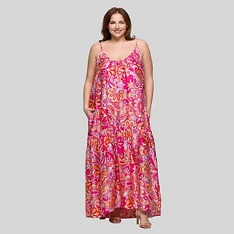 Plus Size 24Seven Comfort Apparel Lightweight Spaghetti Strap Pocket Maxi Dress