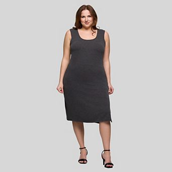 Plus Size 24Seven Comfort Apparel Sleeveless Side Slit Midi Dress