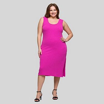 Plus Size 24Seven Comfort Apparel Sleeveless Side Slit Midi Dress