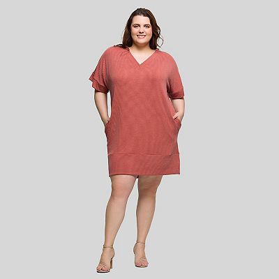 plus size t shirt dresses with pockets 24seven Comfort Apparel Plus Size V Neck Loose Fit Short Sleeve Pocket T Shirt Dress-Brick-1X