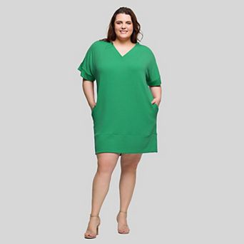Plus Size 24Seven Comfort Apparel V-Neck Pocket T-Shirt Dress
