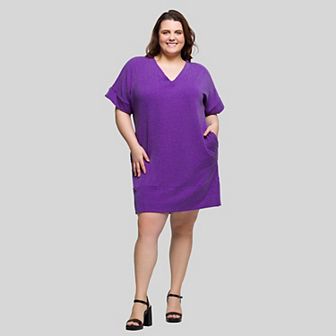 Plus Size 24Seven Comfort Apparel V-Neck Pocket T-Shirt Dress