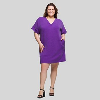 Plus Size 24Seven Comfort Apparel V-Neck Pocket T-Shirt Dress