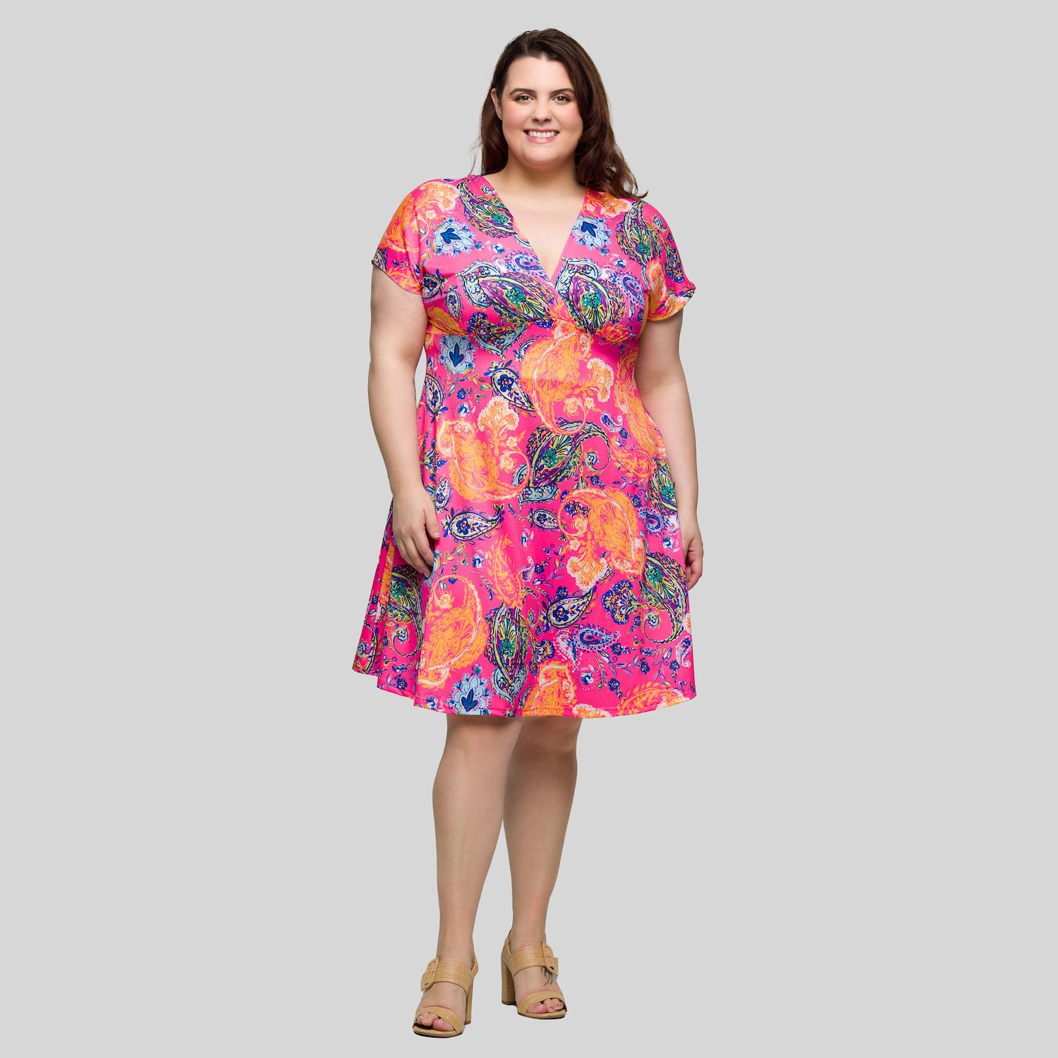 Женские платья 24Seven Comfort Apparel Plus Size 24Seven Comfort Apparel V-Neck Empire Waist Knee-Length Dress