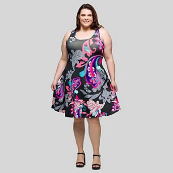 Plus Size 24Seven Comfort Apparel Sleeveless Knee Length Tank Swing Dress