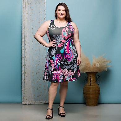 Plus Size 24Seven Comfort Apparel Sleeveless Knee Length Tank Swing Dress