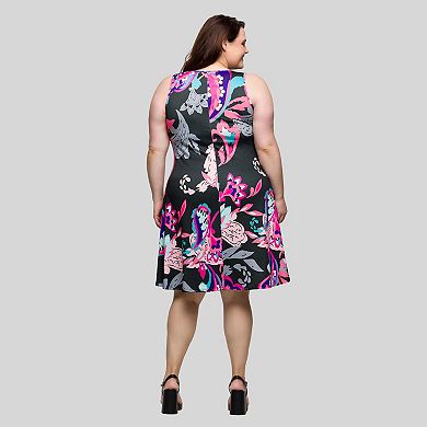 Plus Size 24Seven Comfort Apparel Sleeveless Knee Length Tank Swing Dress
