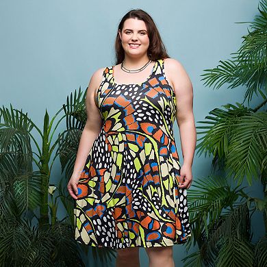 Plus Size 24Seven Comfort Apparel Butterfly Print Swing Dress