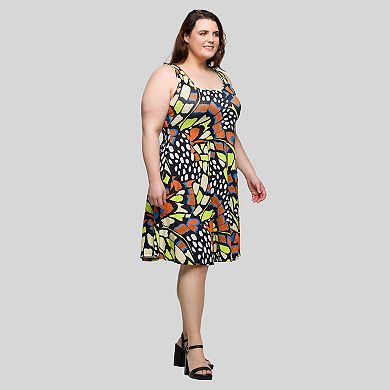 Plus Size 24Seven Comfort Apparel Butterfly Print Swing Dress