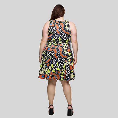 Plus Size 24Seven Comfort Apparel Butterfly Print Swing Dress