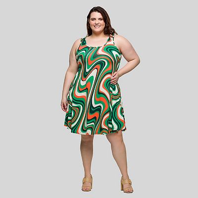 24seven Comfort Apparel Plus Size Pink Paisley Print Sleeveless Knee Length Tank Swing Dress