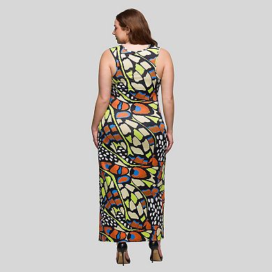 Plus Size 24Seven Comfort Apparel Butterfly Print Razorback Maxi Dress