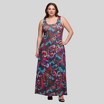 Plus Size 24Seven Comfort Apparel Sleeveless A-Line Maxi Dress