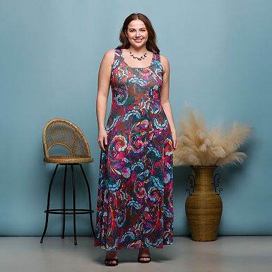 Plus Size 24Seven Comfort Apparel Sleeveless A-Line Maxi Dress