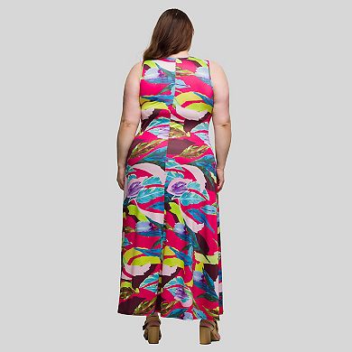 Plus Size 24Seven Comfort Apparel Floral Scoop Neck A-Line Maxi Dress