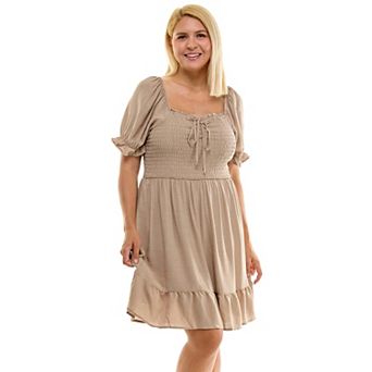 Juniors' Plus As U Wish Puff Sleeve Smocked Ruffle Mini Dress