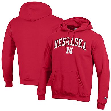 Men's Champion Scarlet Nebraska Huskers Arched Logo Fleece Pullover Hoodie