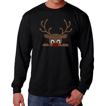 Peeking Reindeer - Men's Word Art Long Sleeve T-Shirt