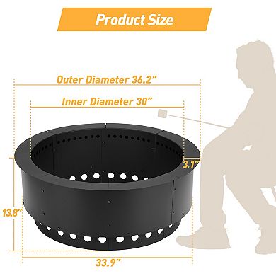 Aoodor Round Low-smoke Fire Pit Ring, 36 Inch Double Layer Heavy Duty Metal Fire Pit Insert Liner