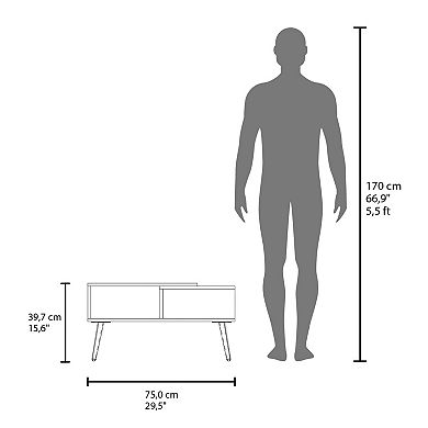 Drexel Coffee Table, 2 Shelves, 4 Legs, White / Natural Oak
