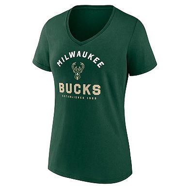 Women's Logo Athletic Hunter Green Milwaukee Bucks Unrivaled V-Neck T-Shirt
