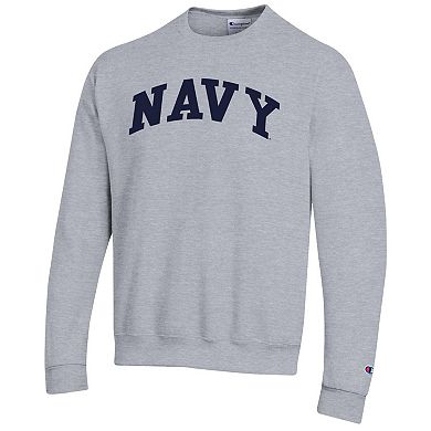 Men's Champion Heather Gray Navy Midshipmen Basic Arch Fleece Pullover Sweatshirt