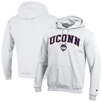 Men's Champion® White UConn Huskies Arched Logo Fleece Pullover Hoodie