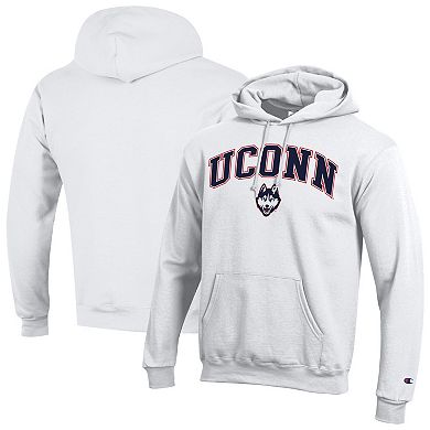 Men's Champion White UConn Huskies Arched Logo Fleece Pullover Hoodie