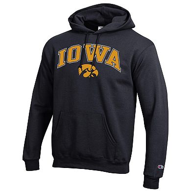 Men's Champion® Black Iowa Hawkeyes Arch Over Logo Pullover Hoodie
