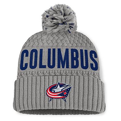 Women's Fanatics Gray Columbus Blue Jackets Heritage Tilly Cuffed Knit Hat with Pom