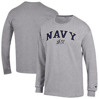 Men's Champion Heather Gray Navy Midshipmen Arch Over Logo Long Sleeve T-Shirt