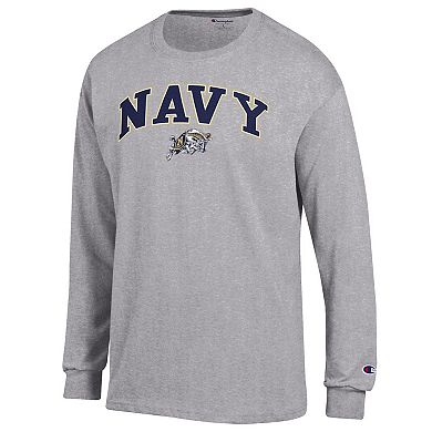 Men's Champion Heather Gray Navy Midshipmen Arch Over Logo Long Sleeve T-Shirt
