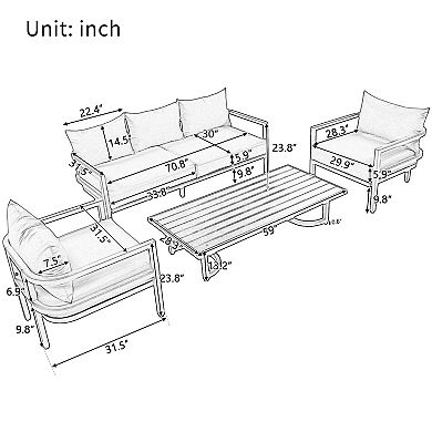 Merax Multi-person Outdoor Steel Sofa Set, Waterproof, Anti-rust and Anti-uv, Suitable for Gardens
