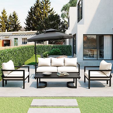 Merax Multi-person Outdoor Steel Sofa Set, Waterproof, Anti-rust and Anti-uv, Suitable for Gardens