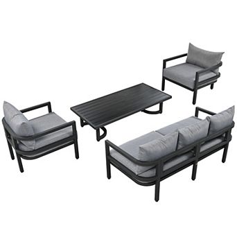 Merax Multi-person Outdoor Steel Sofa Set, Waterproof, Anti-rust and Anti-uv, Suitable for Gardens