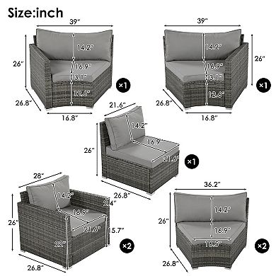 Merax 9-Pieces Outdoor Half-moon Patio Sofa Set, Round Sofa Set, Modern Style Sofa