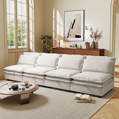 Merax Double-Layer Cushion Modular Sofa, Freely Combinable, 4-Seater with Storage Function