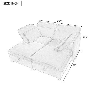 Merax Double-Layer Cushion Modular Sofa, Freely Combinable, 4-Seater with Storage Function