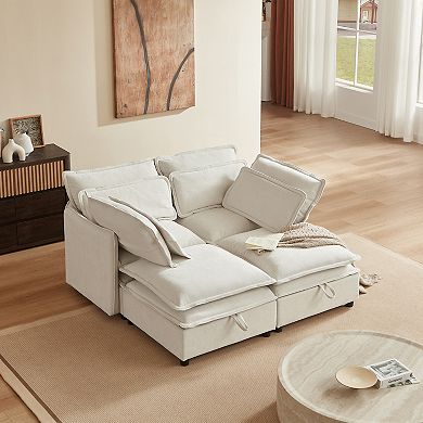 Merax Double-Layer Cushion Modular Sofa, Freely Combinable, 4-Seater with Storage Function