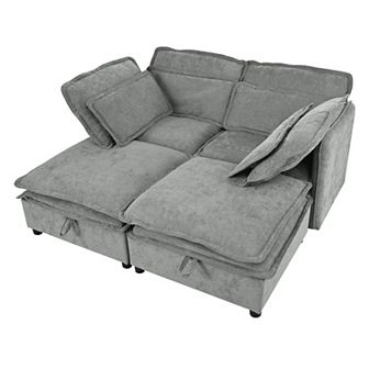 Merax Double-Layer Cushion Modular Sofa, Freely Combinable, 4-Seater with Storage Function