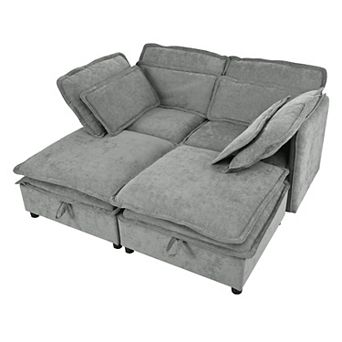 Merax Double-Layer Cushion Modular Sofa, Freely Combinable, 4-Seater with Storage Function