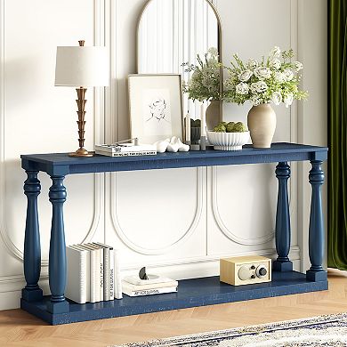 Merax Vintage Wood Grain Console Table with Bottom Shelf and Four Vase Legs