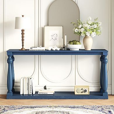 Merax Vintage Wood Grain Console Table with Bottom Shelf and Four Vase Legs