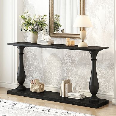 Merax Vintage Sofa Table Console Table with Luxurious Pine Veneer and Elegance Vase-Leg Design